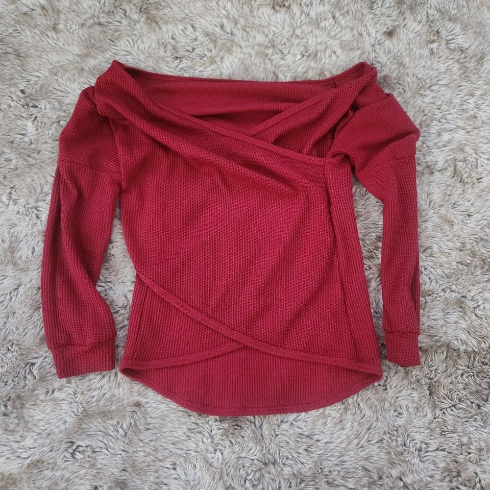 Unbranded Off-Shoulder‎ Waffle Knit Polyester Red Top Size Medium
